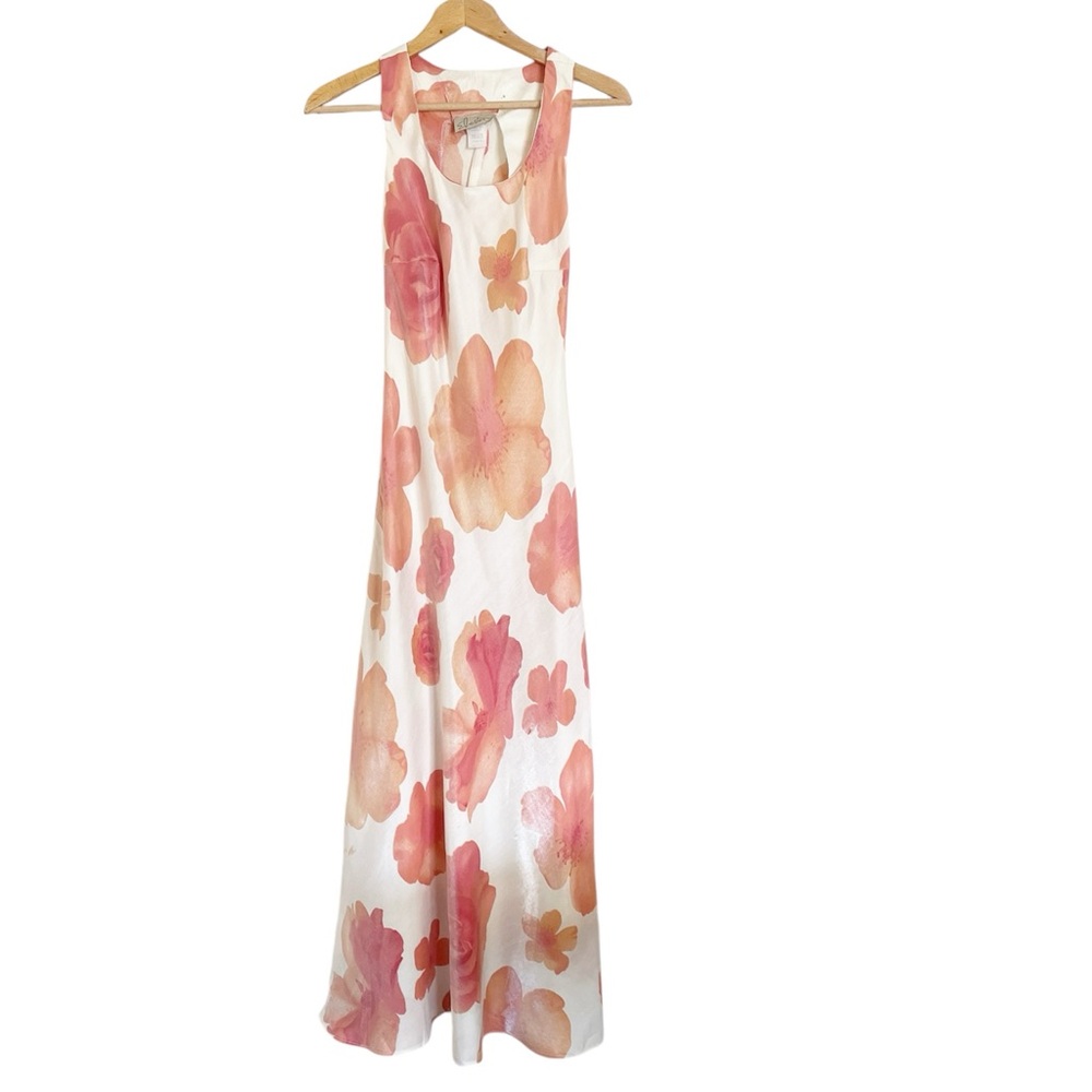 Vintage Eleven Pink Floral Satin Sleeveless Y2K Fairycore Maxi Dress size S